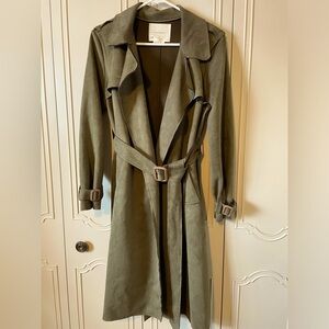 Anthropologie Harley Faux Suede Trench Coat Jacket with Belt, Size XS